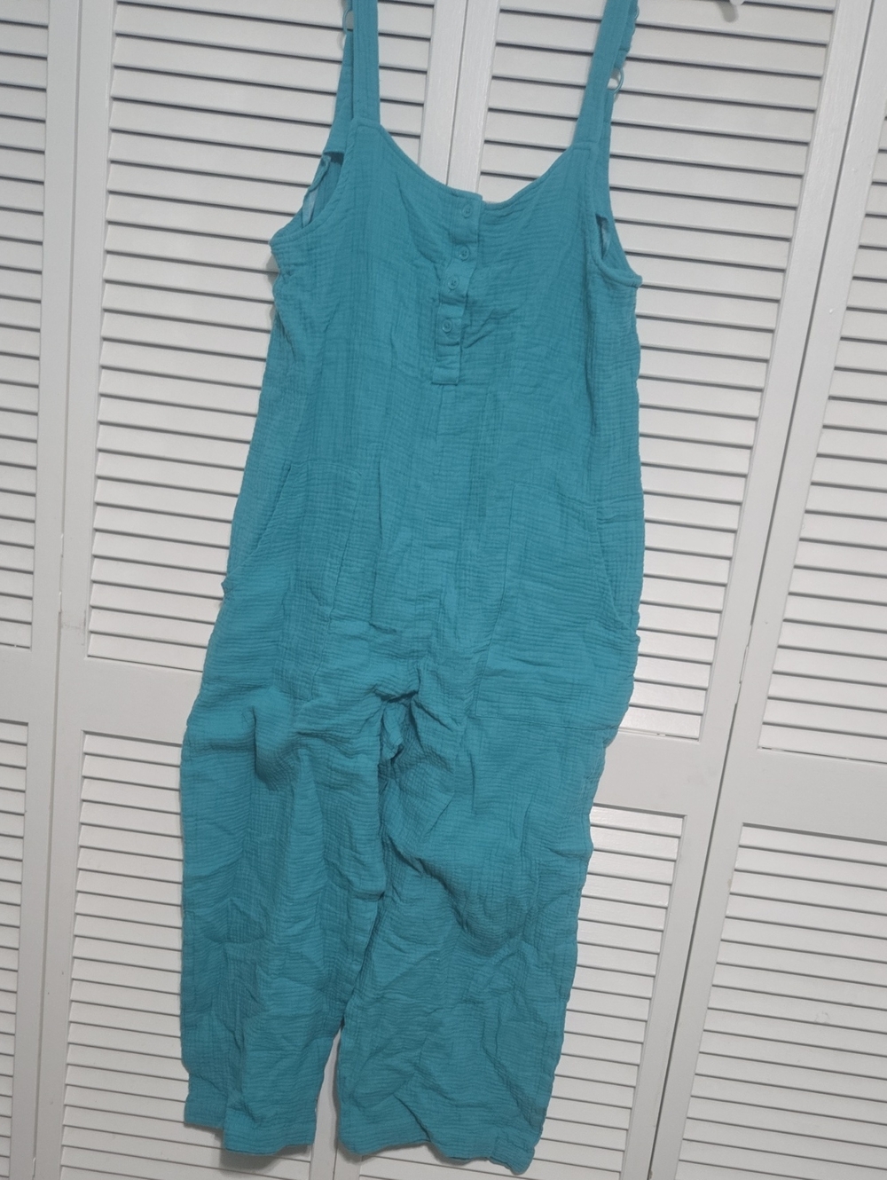Serra Teal Sleeveless Romper with Button Front